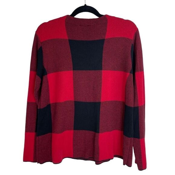 J. Jill Red & Black Buffalo Plaid Crew Neck Long Sleeve Sweater Size M - Picture 1 of 4